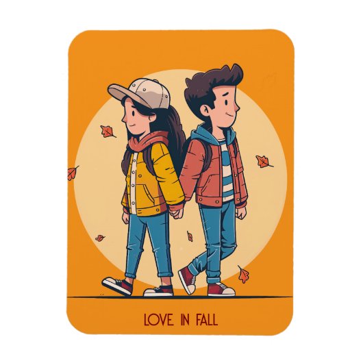 両手を持つカップルの歩くの秋 マグネット (縦)