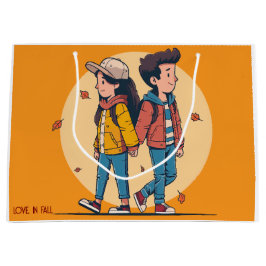 両手を持つカップルの歩くの秋 ラージペーパーバッグ