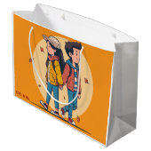 両手を持つカップルの歩くの秋 ラージペーパーバッグ (裏面アングル)