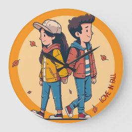 両手を持つカップルの歩くの秋 ラージ壁時計