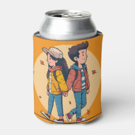 両手を持つカップルの歩くの秋 缶クーラー