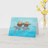 両手を持つ海のカワウソバレンタインデーのカード カード (黄色い花)