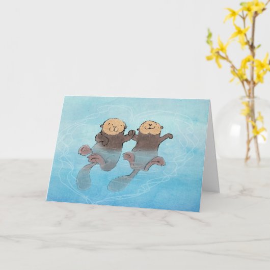 両手を持つ海のカワウソバレンタインデーのカード カード (黄色い花)