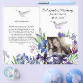 両折り紫色のアイリスとハミングバードの葬儀プログラム チラシ (シングル)