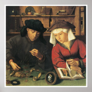 両替商および彼の妻、1514年のQuentin Metsys ポスター