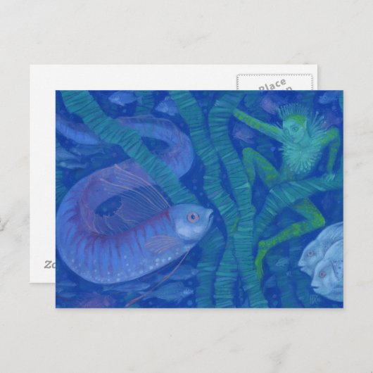 両生類と魚の王、ファンタジーアート、水中 ポストカード (正面/裏面)
