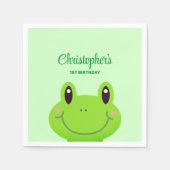 両生類カエル誕生日パーティグリーンテーマ スタンダードカクテルナプキン (正面)