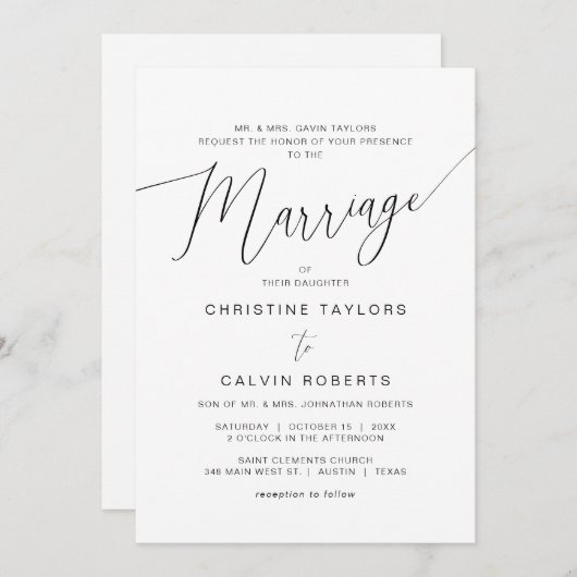 両結婚親が主催する教会の儀式 招待状 (正面/裏面)