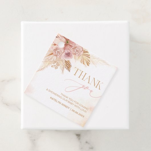 両脇Boho Pampas赤ちゃんシャワーありがとう フェイバータグ (インサイチュ)