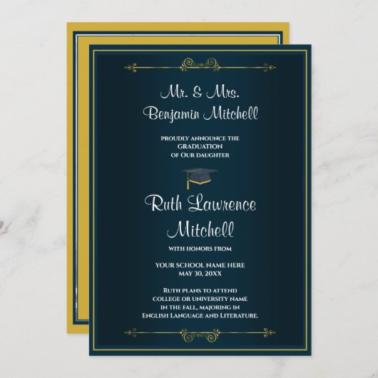 両親からの写真 |金ゴールド海軍の卒業発表 案内状 (正面/裏面)