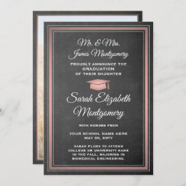 両親からの写真 黒板とピンクの卒業証書 案内状