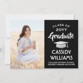 両親から一写真白黒の卒業 案内状 (正面)