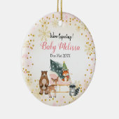 両親に期待しているピンクの動物パインツリー セラミックオーナメント (右)