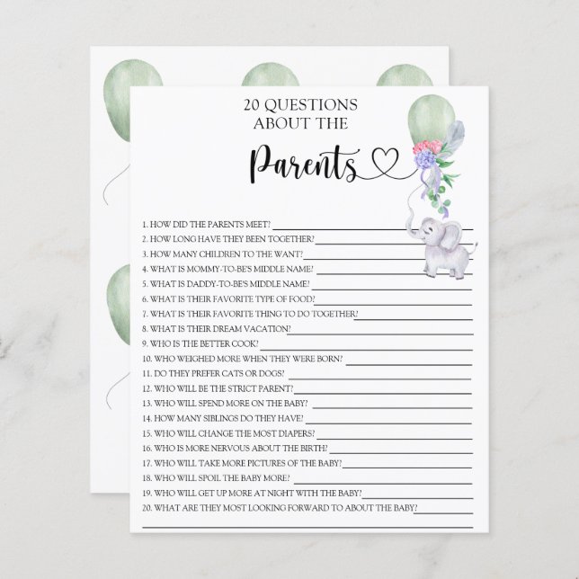 両親に関するバルーン&エレファントゲーム (正面/裏面)