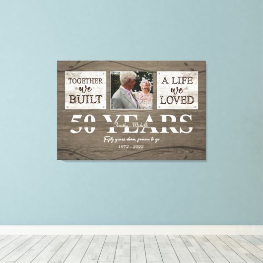 両親のためのパーソナライズされた50周年記念ギフト キャンバスプリント (インサイチュ (ウッドフロア))