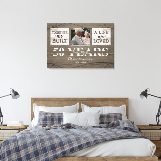 両親のためのパーソナライズされた50周年記念ギフト キャンバスプリント (インサイチュ (寝室))