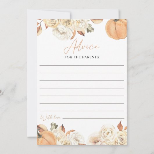 両親のための小さなカボチャの赤ちゃんシャワーアドバイス 招待状 (正面)
