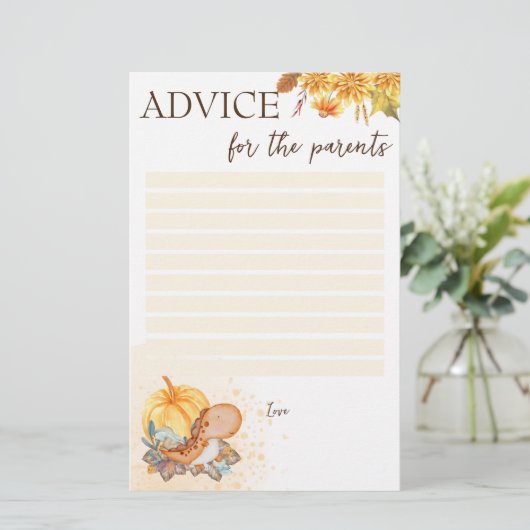 両親のための赤ちゃんシャワーアドバイス小さなかぼちゃ 便箋 (スタンド正面)