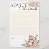 両親のテディベアのためのベビーシャワーアドバイス 便箋 (正面)