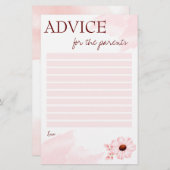 両親のピンクカードのためのベビーシャワーアドバイス 便箋 (正面/裏面)