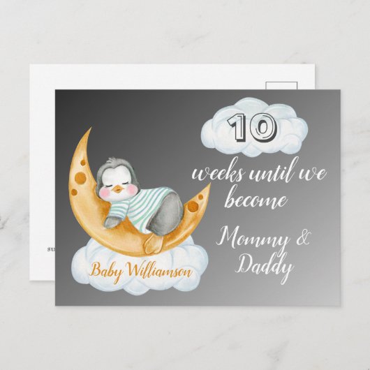 両親のベビーカウントダウンペンギン ポストカード (正面/裏面)