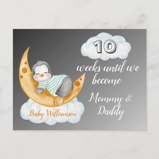 両親のベビーカウントダウンペンギン ポストカード (正面)