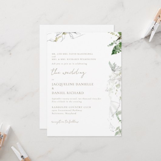 両親の夢のような水色の結婚葉 招待状 (正面/裏面インサイチュ)