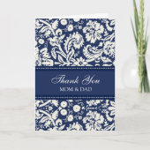 両親の結婚式の日にお礼を言う コーラル ブルー ダマスク サンキューカード (正面)