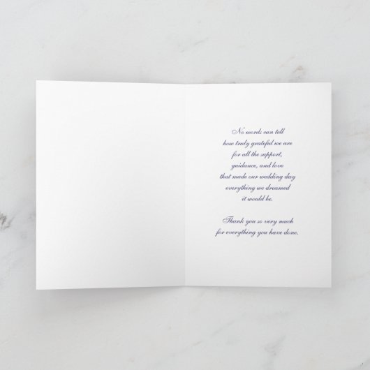 両親の結婚式の日にお礼を言う コーラル ブルー ダマスク サンキューカード (内部)