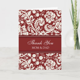 両親の結婚式の日にお礼を言う コーラル レッド ダマスク サンキューカード
