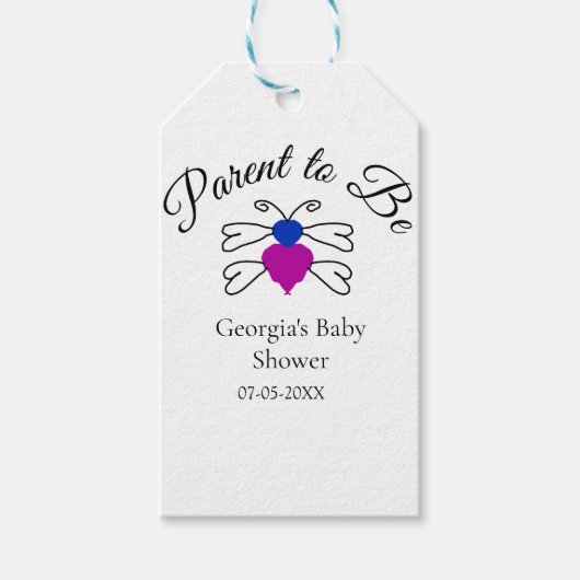 両親は青ピンクの赤ちゃんシャワー蜂蜜の文字 ギフトタグ (正面)