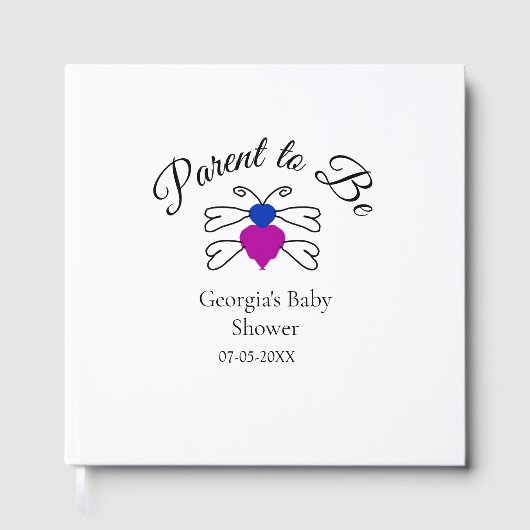 両親は青ピンクの赤ちゃんシャワー蜂蜜の文字 ゲストブック (正面)