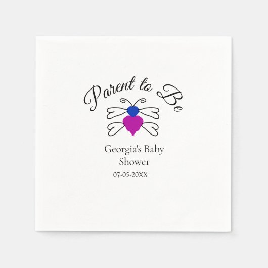 両親は青ピンクの赤ちゃんシャワー蜂蜜の文字 スタンダードカクテルナプキン (正面)