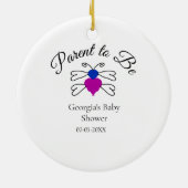 両親は青ピンクの赤ちゃんシャワー蜂蜜の文字 セラミックオーナメント (裏面)