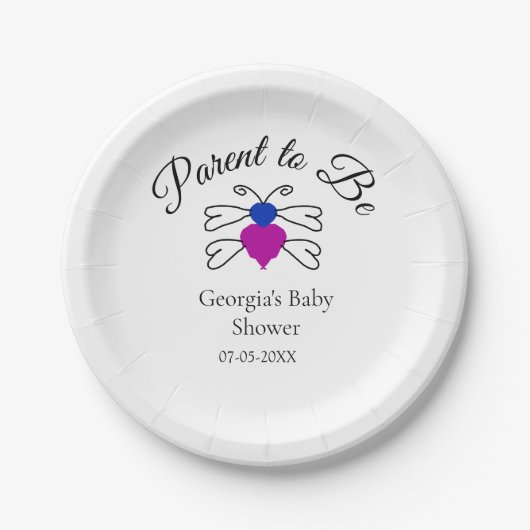 両親は青ピンクの赤ちゃんシャワー蜂蜜の文字 ペーパープレート (正面)