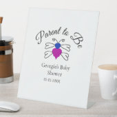 両親は青ピンクの赤ちゃんシャワー蜂蜜の文字 台座サイン (インサイチュ)