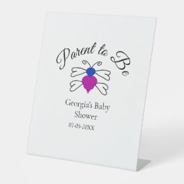 両親は青ピンクの赤ちゃんシャワー蜂蜜の文字 台座サイン