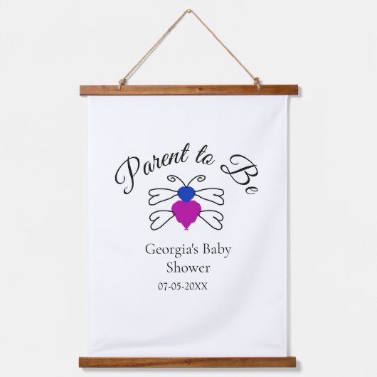 両親は青ピンクの赤ちゃんシャワー蜂蜜の文字 吊り下げ型タペストリー (正面)