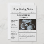 両親へのユーモア新聞妊娠発表 招待状 (正面)