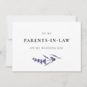 両親への結婚式の日のラベンダーカード 招待状 (正面)