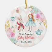 両親を待っているピンクアリス セラミックオーナメント (正面)