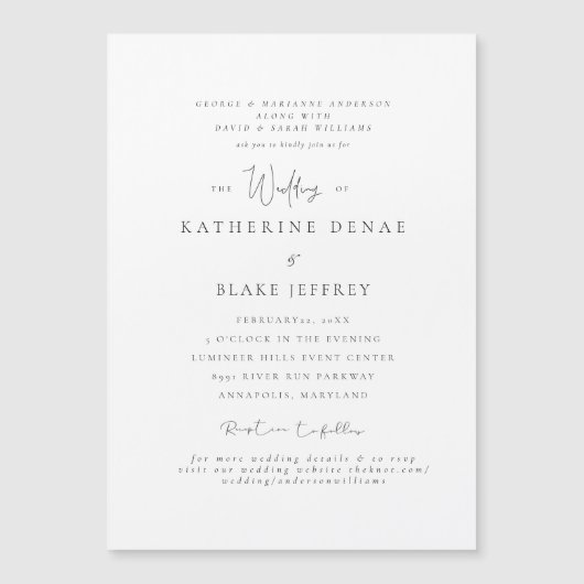 両親エレガントの恵み結婚 マグネット招待状 (正面)