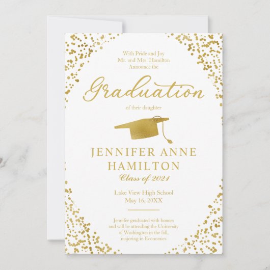 両親フォーマルからの写真卒業発表 招待状 (正面)