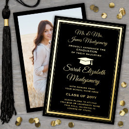 両親ブラック&フォイル写真卒業発表 箔招待状