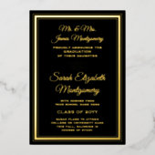 両親ブラック&フォイル写真卒業発表 箔招待状 (正面)