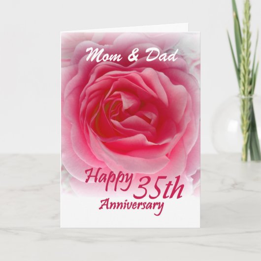 両親 - 結婚35周年記念 ピンクのバラ カード (正面)
