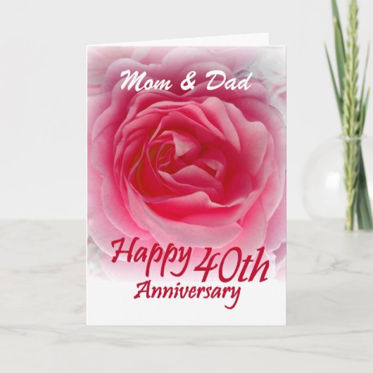 両親 - 40周年結婚記念日 ピンクのバラ カード (正面)