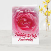 両親 - 40周年結婚記念日 ピンクのバラ カード (黄色い花)