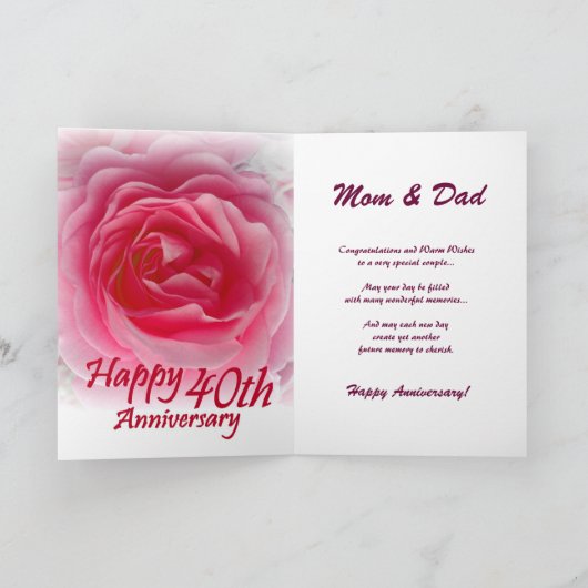 両親 - 40周年記念 ピンクのバラ カード (内部)