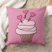 両面かわいいピンク&ホワイトハートカップケーキピロー クッション (ブランケット)